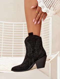 Dámske kovbojské členkové čižmy Lelira s ozdobou - čierne