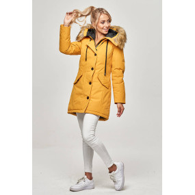 Žltá dámska zimná bunda s kapucňou (J9-065)