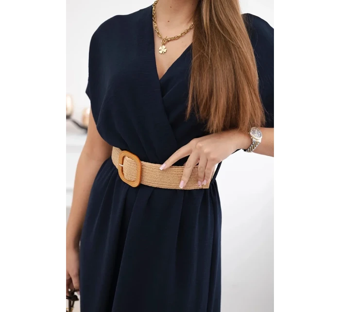Dlouhé šaty s ozdobným páskem námořnictvo