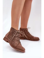 Niskie Botki Z Ażurowym Wzorem S.Barski HY51-185 Brązowe