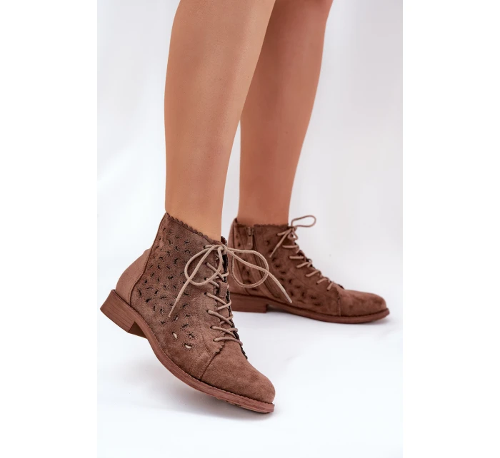 Niskie Botki Z Ażurowym Wzorem S.Barski HY51-185 Brązowe