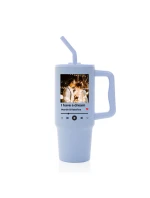 Cestovní termoska s barevným víčkem s vlastním odkazem na oblíbenou písničku Cestovní termoska s barevným víčkem s vlastním odkazem na oblíbenou písničku