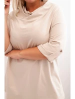 Dámske Plus veľkosť bavlnené voľné fit blúzka s vodou výstrih béžová