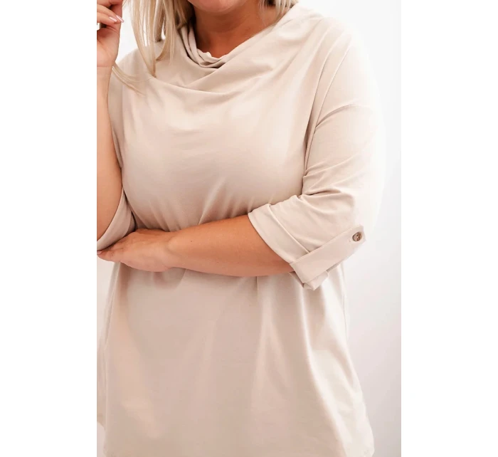 Dámske Plus veľkosť bavlnené voľné fit blúzka s vodou výstrih béžová