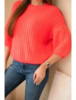 Dámsky mohérový sveter s krátkymi rukávmi malinová