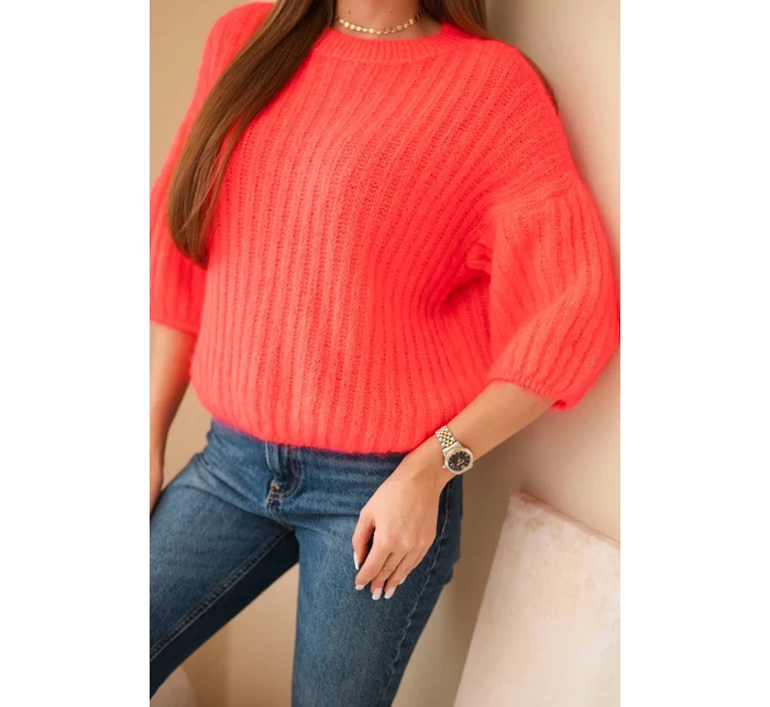 Dámsky mohérový sveter s krátkymi rukávmi malinová