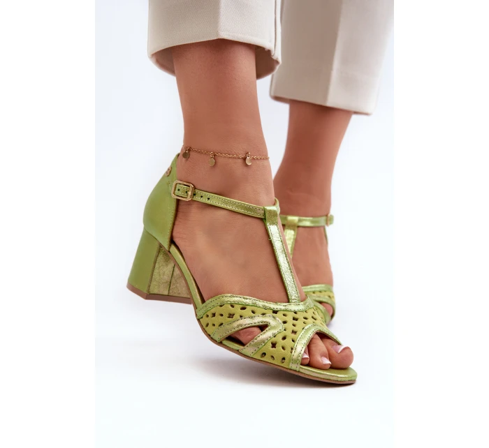 Dámské kožené sandály na podpatku model 21662550 - Maciejka