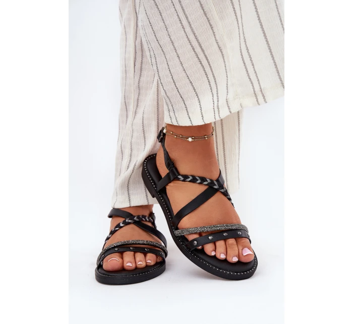 Ploché Sandály S Ozdobnými Pásky model 21697171 Černé - VINCEZA