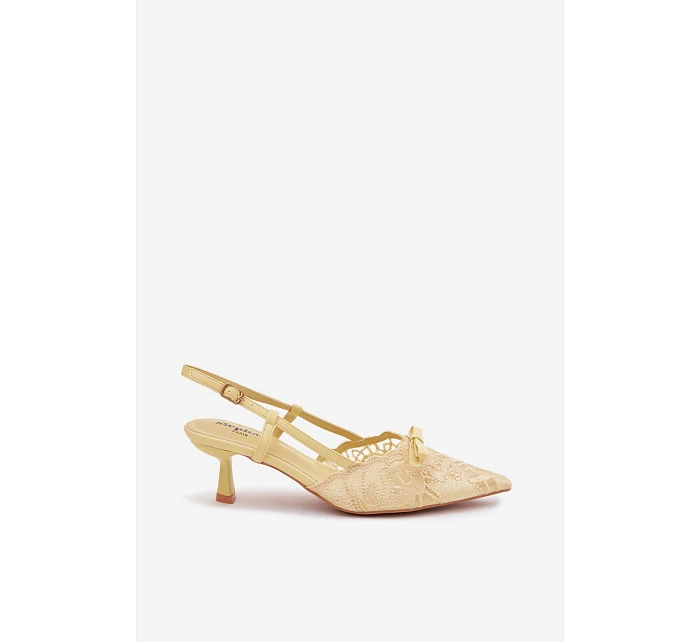 Dámské krajkové sandály na podpatku s mašlí Žluté model 22107289 - Boto