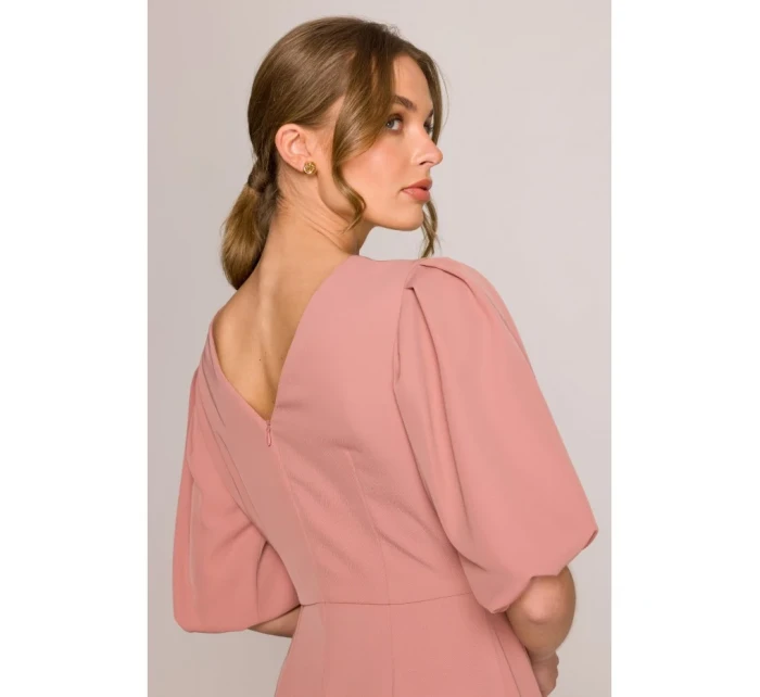 model 20966274 Šaty s puff rukávy růžové - STYLOVE