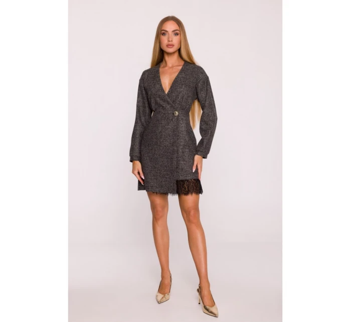 M871 Zavinovacie šaty z tvídu - čierne