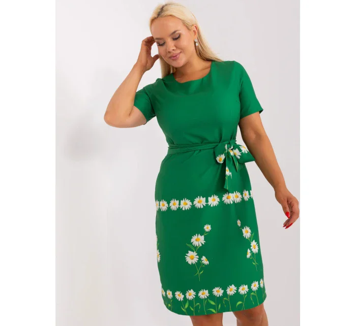 Dámské šaty plus size LK SK model 20965288 Zelená s potiskem - FPrice Dámské šaty plus size LK SK model 20965288 Zelená s potiskem - FPrice