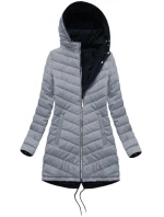 Tmavomodro-šedá obojstranná dámska zimná bunda s kapucňou (w214big) Tmavomodro-šedá obojstranná dámska zimná bunda s kapucňou (w214big)