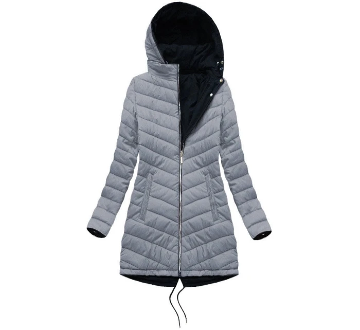 Tmavomodro-šedá obojstranná dámska zimná bunda s kapucňou (w214big) Tmavomodro-šedá obojstranná dámska zimná bunda s kapucňou (w214big)