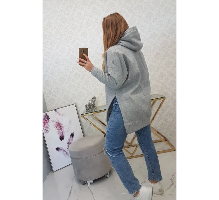 Zateplená mikina s bočnými rázporkami šedá