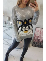 Vianočný sveter so sobom šedý