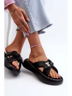 Skórzane Klapki Damskie Na Platformie Czarne GOE NN2N4110