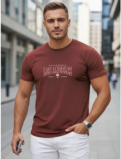 Koszulka męska bawełniana z napisem bordowy model 22315979 - FashionStreet