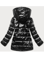 Čierna dámska bunda s ozdobnou podšívkou (XW709X)