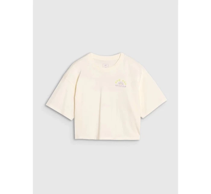 Dievčenský oversize crop top s potlačou 4F 4FJWSS25TTSHF1868-11S