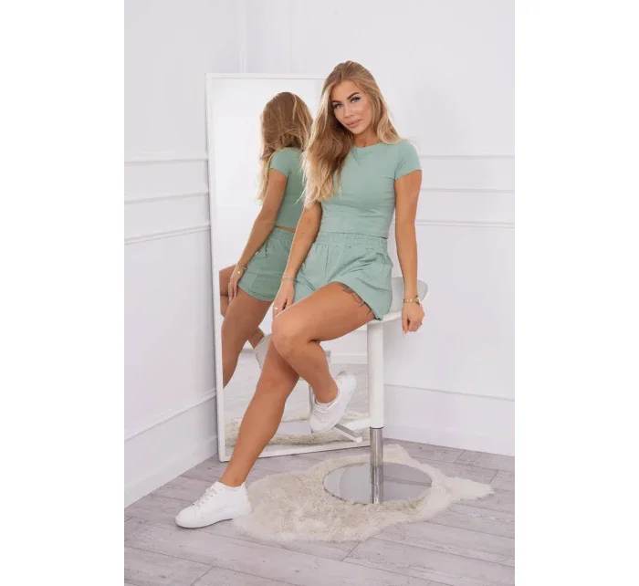 Bavlněná souprava se šortkami tmavě mátová Bavlněná souprava se šortkami tmavě mátová