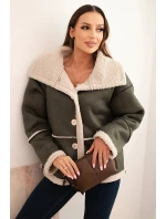 Dámská bunda Plus Size s kapucí a kapsami zateplená model 21441604 camelová - K-Fashion