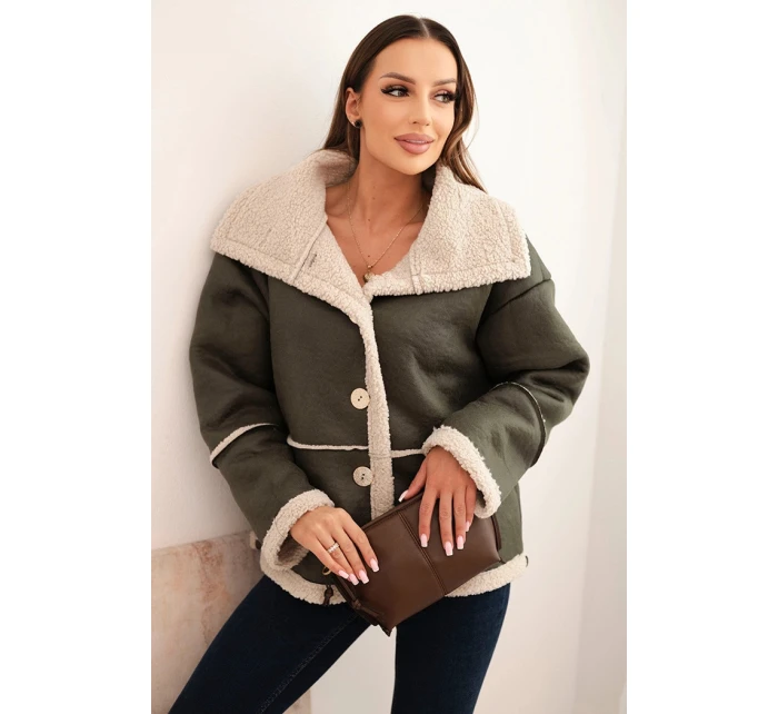 Dámská bunda Plus Size s kapucí a kapsami zateplená model 21441604 camelová - K-Fashion