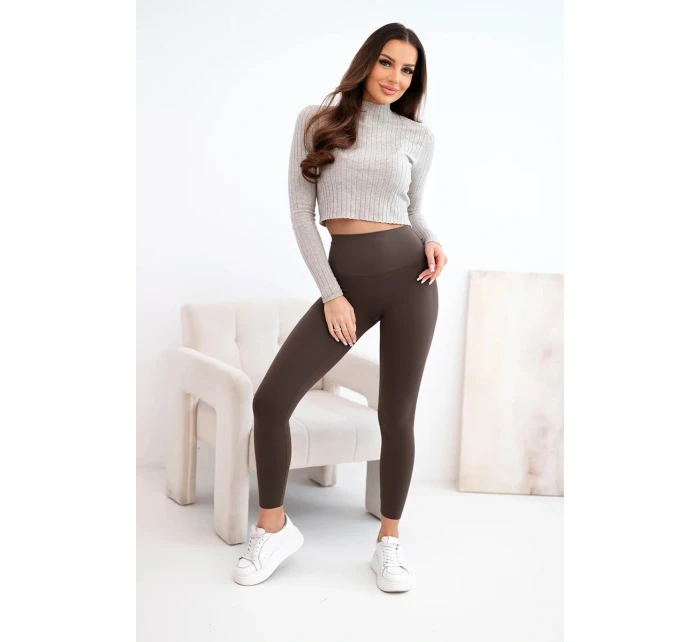 Dámské legíny s vysokým pasem a elastickým pasem hnědé