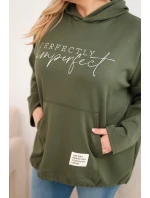 Dámska mikina s kapucňou Plus Size s khaki potlačou