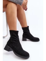 Botki Damskie Na Niskim Obcasie Czarne Aphroteia - Zamsz