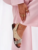 Skórzane Sandały Na Rzep Zazoo 40141 Beżowo-Złote