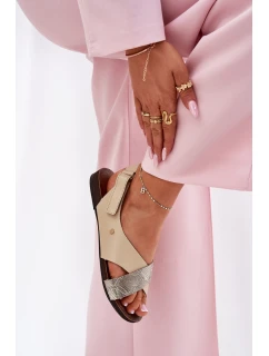 Skórzane Sandały Na Rzep Zazoo 40141 Beżowo-Złote