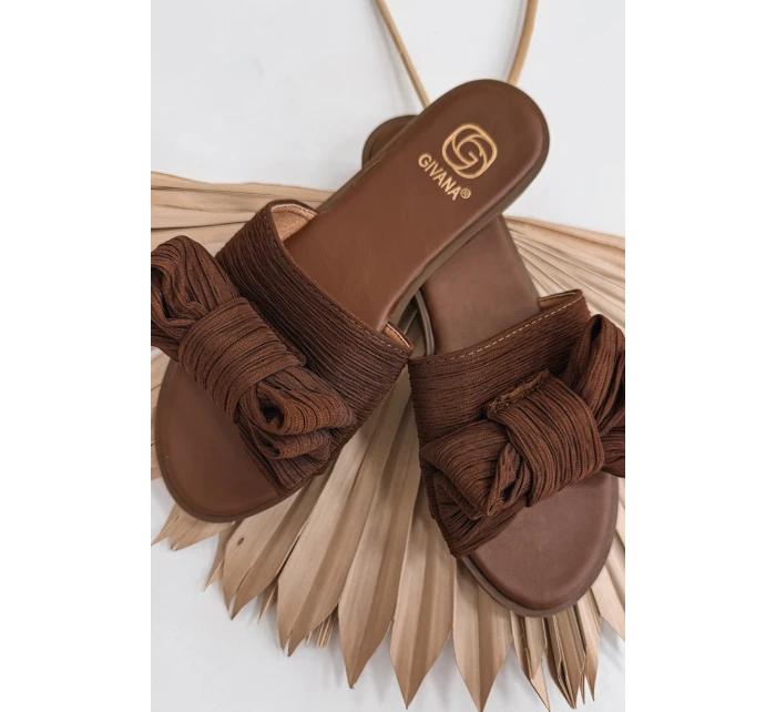 Dámské ploché sandály s mašlí Hnědé Amivelle