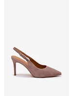 Dámské sandály na podpatku z přírodního semiše tmavě béžové Kandy