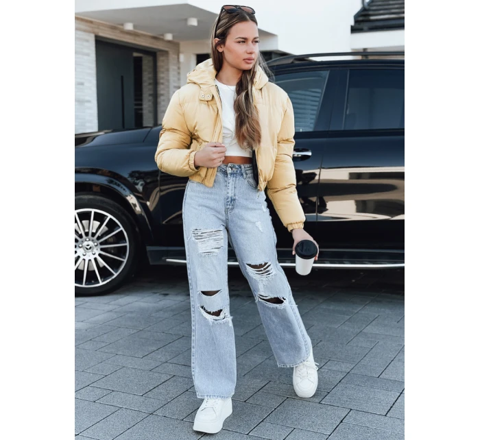 Dámska krátka zimná bunda s kapucňou žltá FashionStreet TY5360