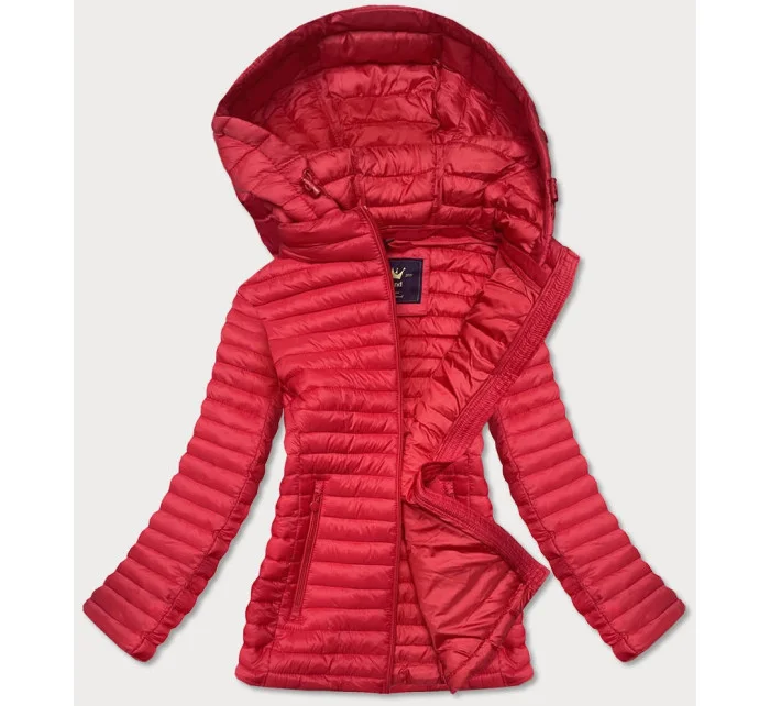 Červená prešívaná bunda s kapucňou (LD-7218)