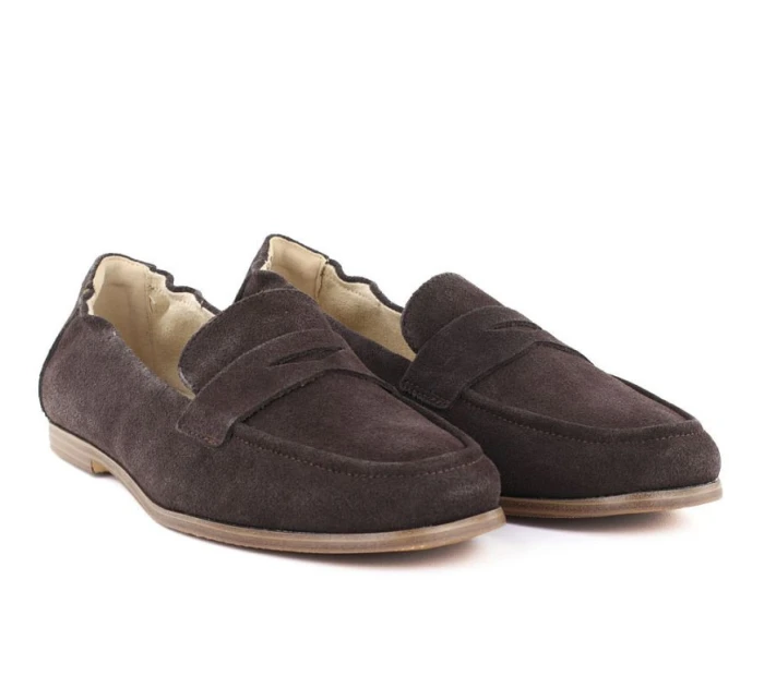 Dámské semišové mokasíny z hnědé kůže model 22015094 - VINCEZA