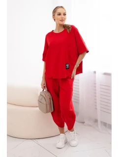 Súprava bavlnená blúzka + nohavice červená