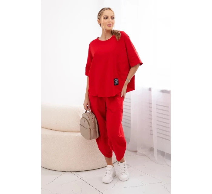 Súprava bavlnená blúzka + nohavice červená
