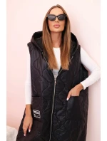 Dámská prošívaná vesta Plus Size s kapucí na zip černá Dámská prošívaná vesta Plus Size s kapucí na zip černá