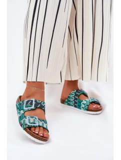 Klapki Damskie Z Klamrami I Brokatem S.Barski RB51-006 Zielone