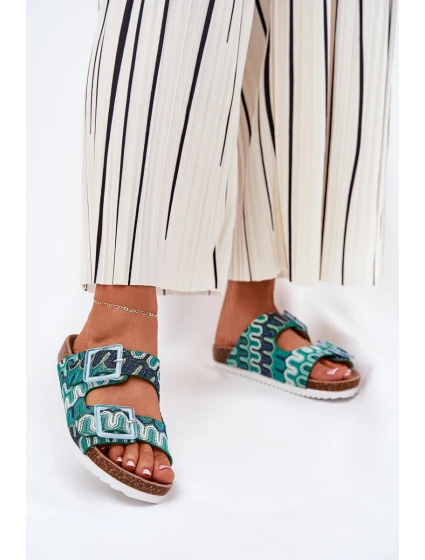 Klapki Damskie Z Klamrami I Brokatem S.Barski RB51-006 Zielone Klapki Damskie Z Klamrami I Brokatem S.Barski RB51-006 Zielone