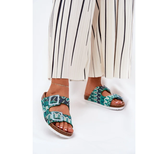 Klapki Damskie Z Klamrami I Brokatem S.Barski RB51-006 Zielone Klapki Damskie Z Klamrami I Brokatem S.Barski RB51-006 Zielone