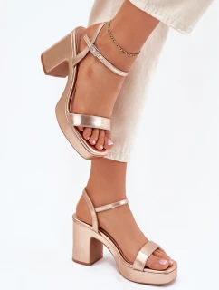 Eko Kožené Sandály Na Podpatku Růžové Zlato model 21699459 - Boto