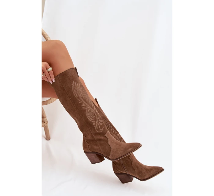 Semišové Kožené Na Podpatku  Béžové model 22031651 - Zazoo