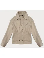 Voľná béžová pruhovaná rebrovaná bunda s golierom (244003)