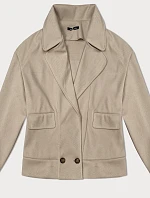 Pruhovaná voľná bunda s golierom béžová (244003)