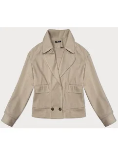 Volná béžová pruhovaná žebrovaná bunda s límcem model 19742968 - MADE IN ITALY