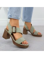 Dámské semišové sandály na jehlovém podpatku zelené model 22015546 - Potocki