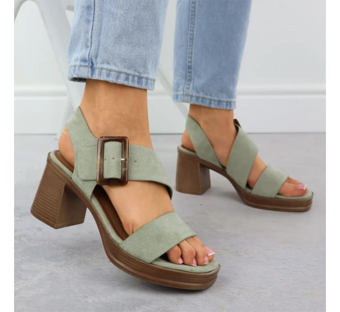 Dámské semišové sandály na jehlovém podpatku zelené model 22015546 - Potocki